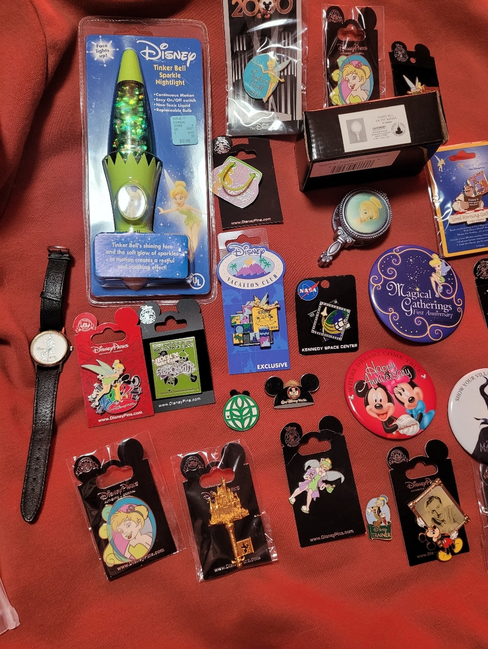 Disney Tinker Bell & Mixed Character Pin Collection - Green, Red, Blue